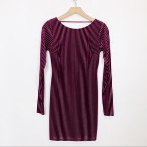 Forever 21 velvet mini dress body con long sleeve burnout striped maroon purple